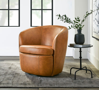 Barolo - 100% Italian Leather Swivel Club Chair (Set of 2)