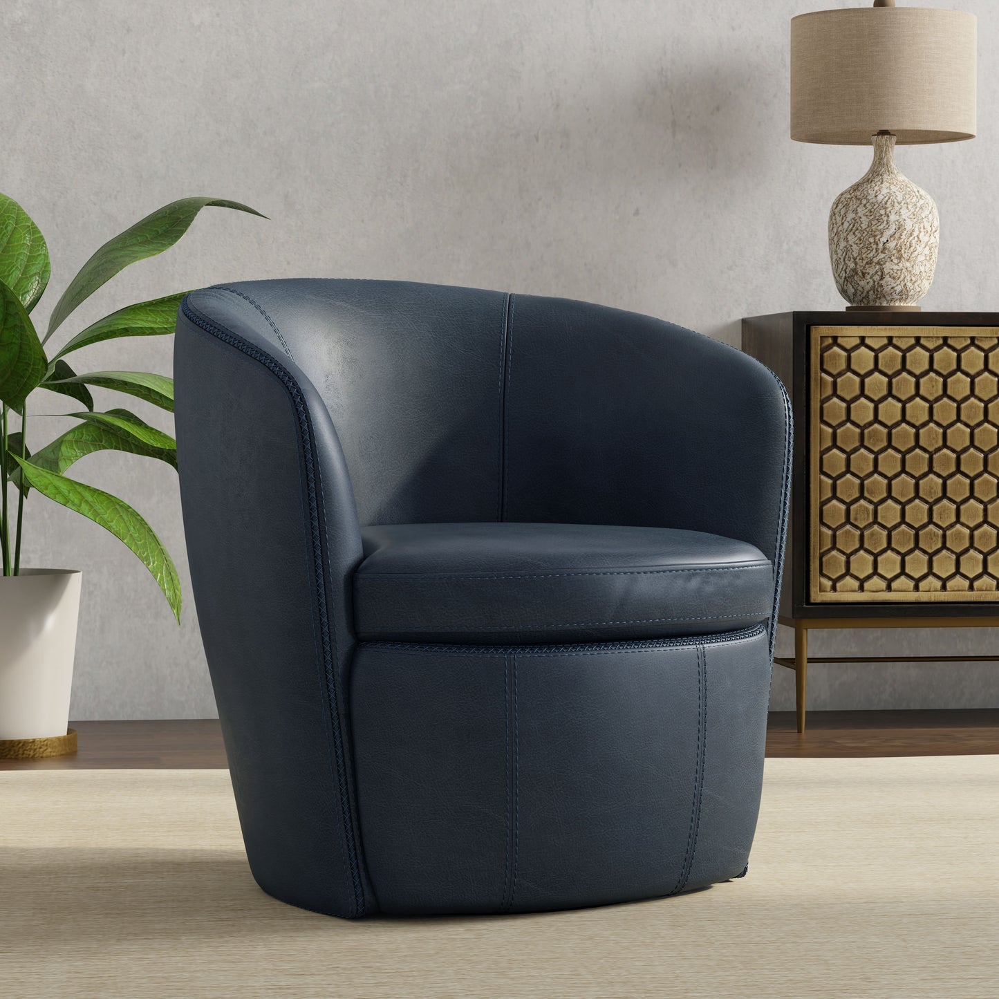 Barolo - 100% Italian Leather Swivel Club Chair (Set of 2)