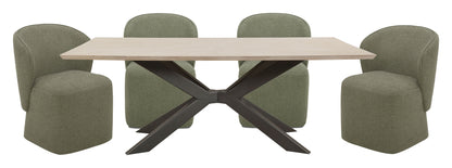 Crossings - Rectangular Dining Table With 4 Upholstered Chairs - Natural & Green