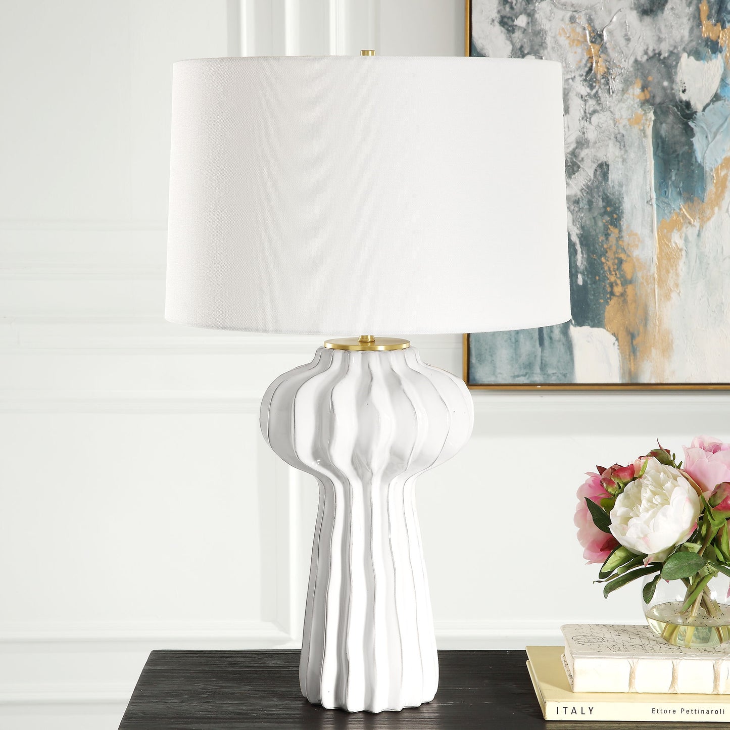 Wrenley - Ridged Table Lamp - White