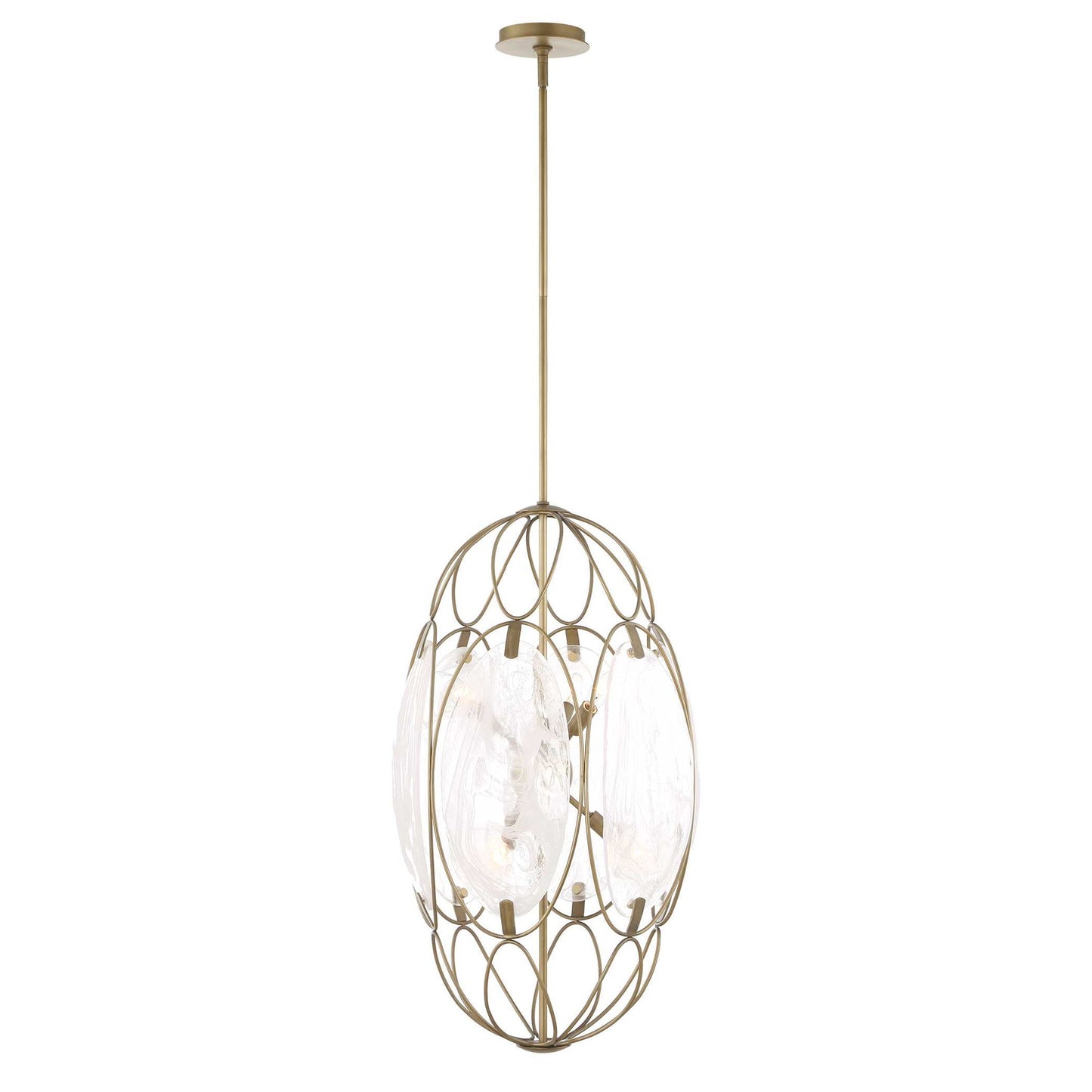 Valencia - 6 Light Glass Panel Pendant - Gold / White