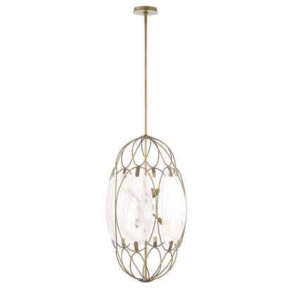 Valencia - 6 Light Glass Panel Pendant - Gold / White