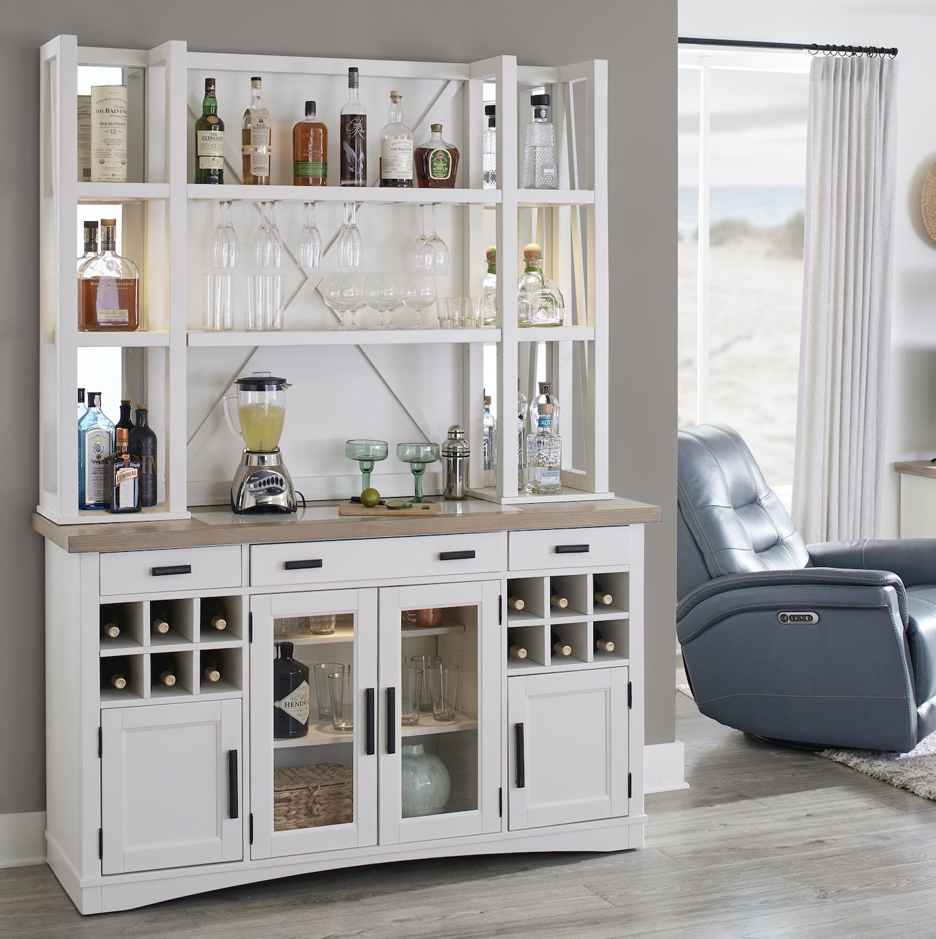 Americana Modern Dining - Buffet And Open Hutch With Quartz Insert - Cotton