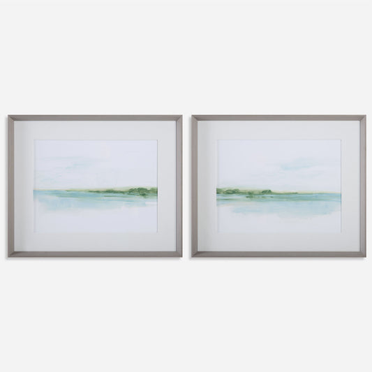 Green Ribbon Coast - Framed Prints (Set of 2) - Light Blue