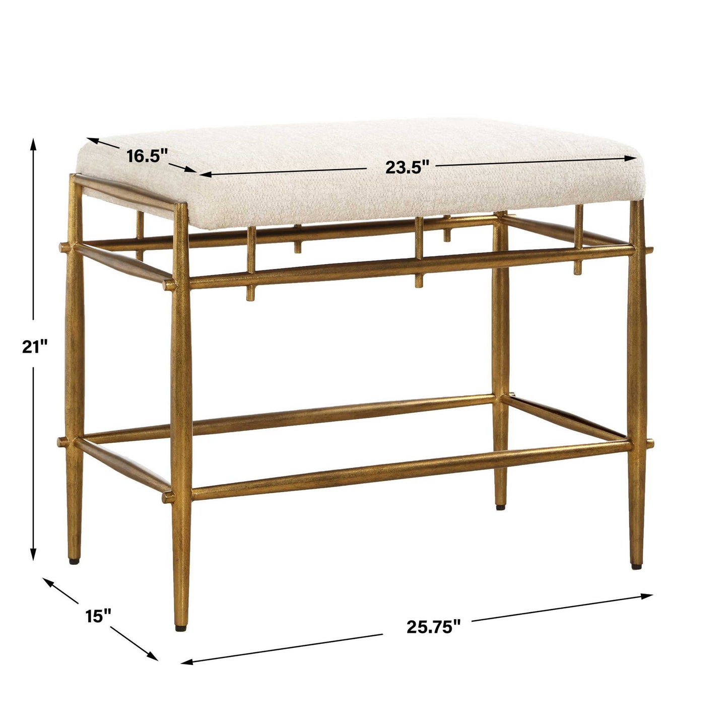 Karleen - Plush Small Brass Bench - White