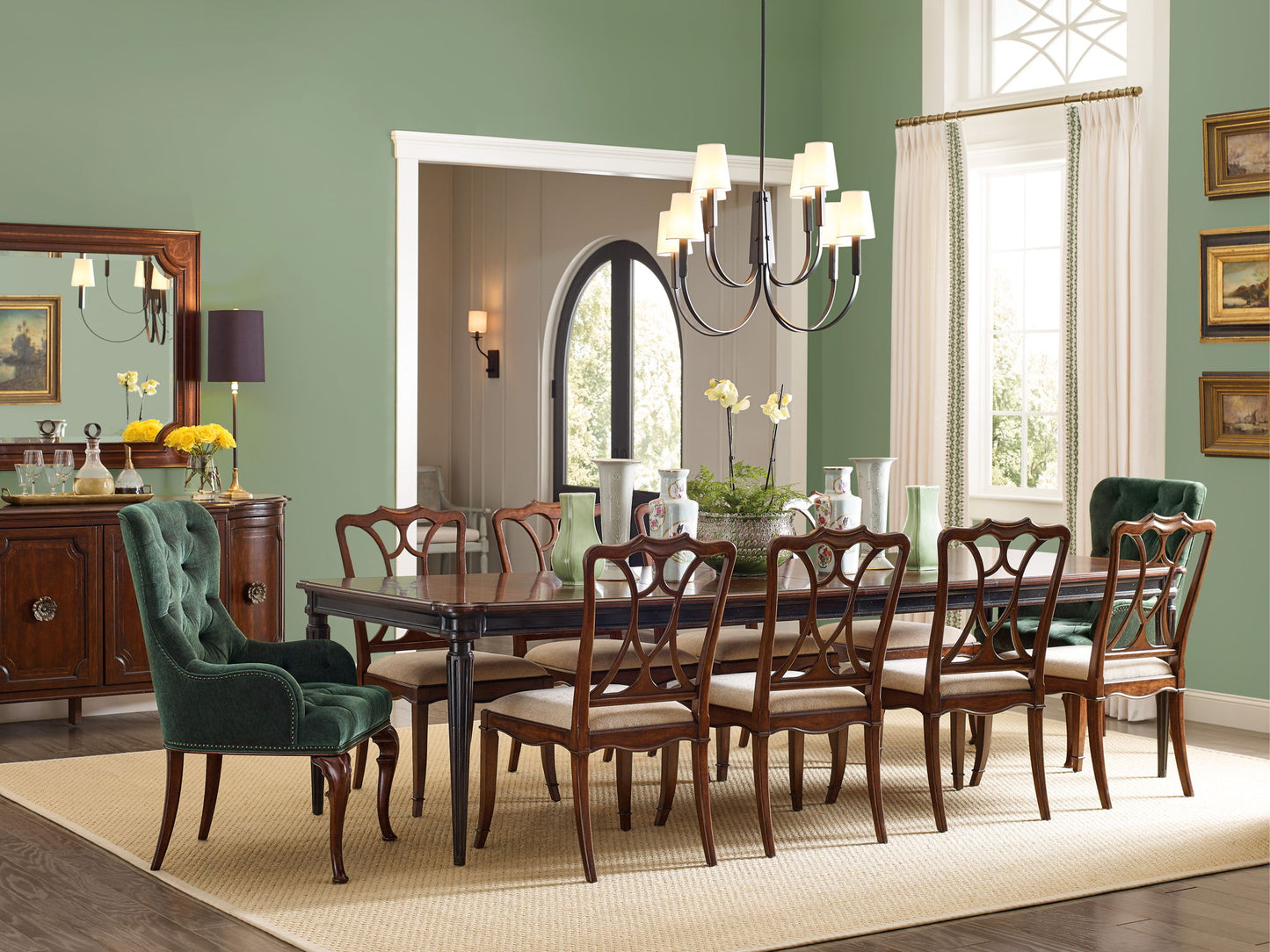 Charleston - Host Chair (Set of 2) - Green / Dark Brown