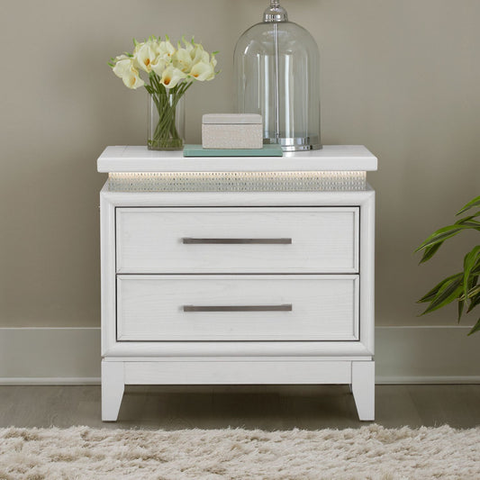 Reflections - Nightstand With Lights and Charging Station - White