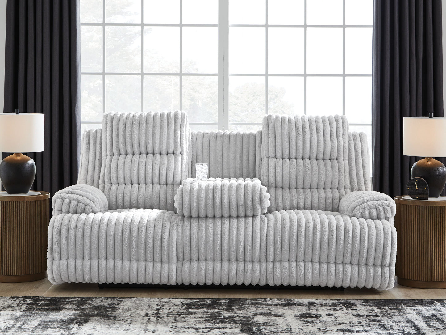 Rhines Falls - Alloy - Reclining Power Sofa With Drop Down Table