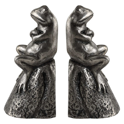 Daydreaming Bird - Frogs Aged Silver Bookends (Set of 2)