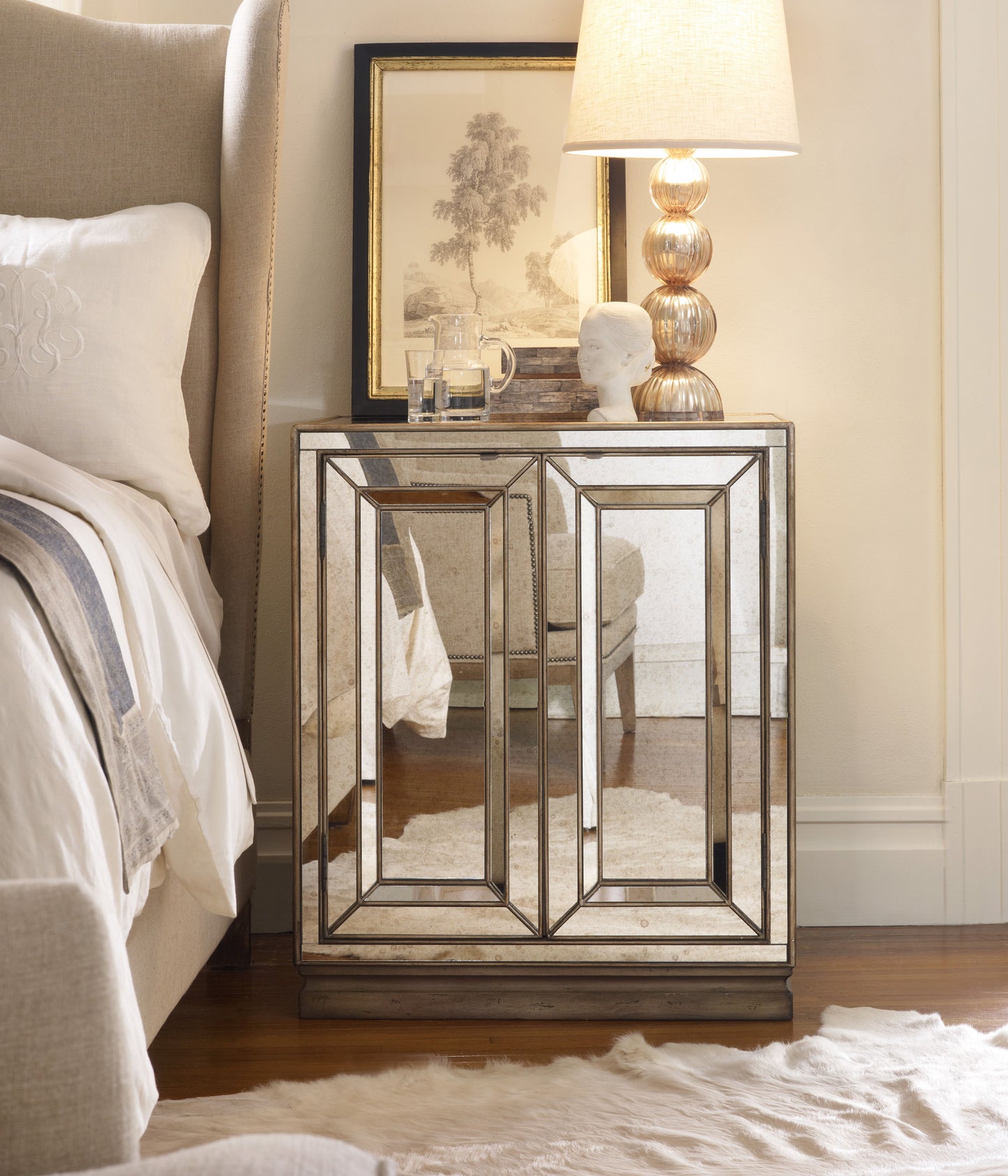 Sanctuary - 2-Door Mirrored Nightstand - Visage