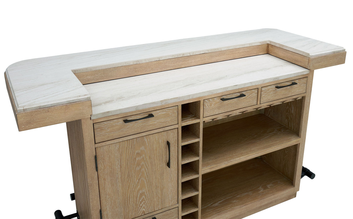 Escape - 78" Dining Bar With 2 Upholstered Swivel Barstools - Glazed Natural Oak