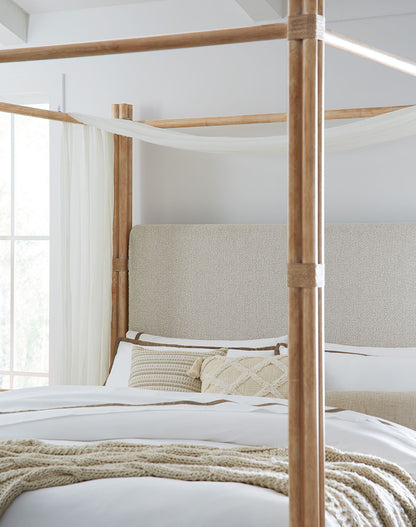 Retreat - Pole Rattan Upholstered Poster Bed With Canopy