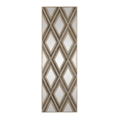 Tahira - Geometric Argyle Pattern Wall Mirror - Light Brown