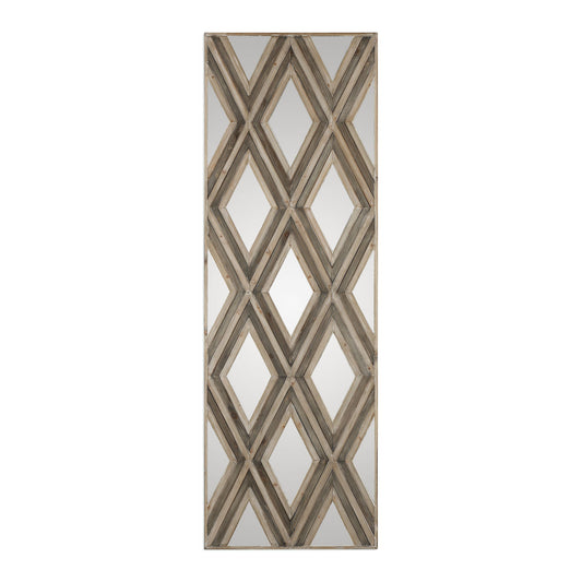 Tahira - Geometric Argyle Pattern Wall Mirror - Light Brown