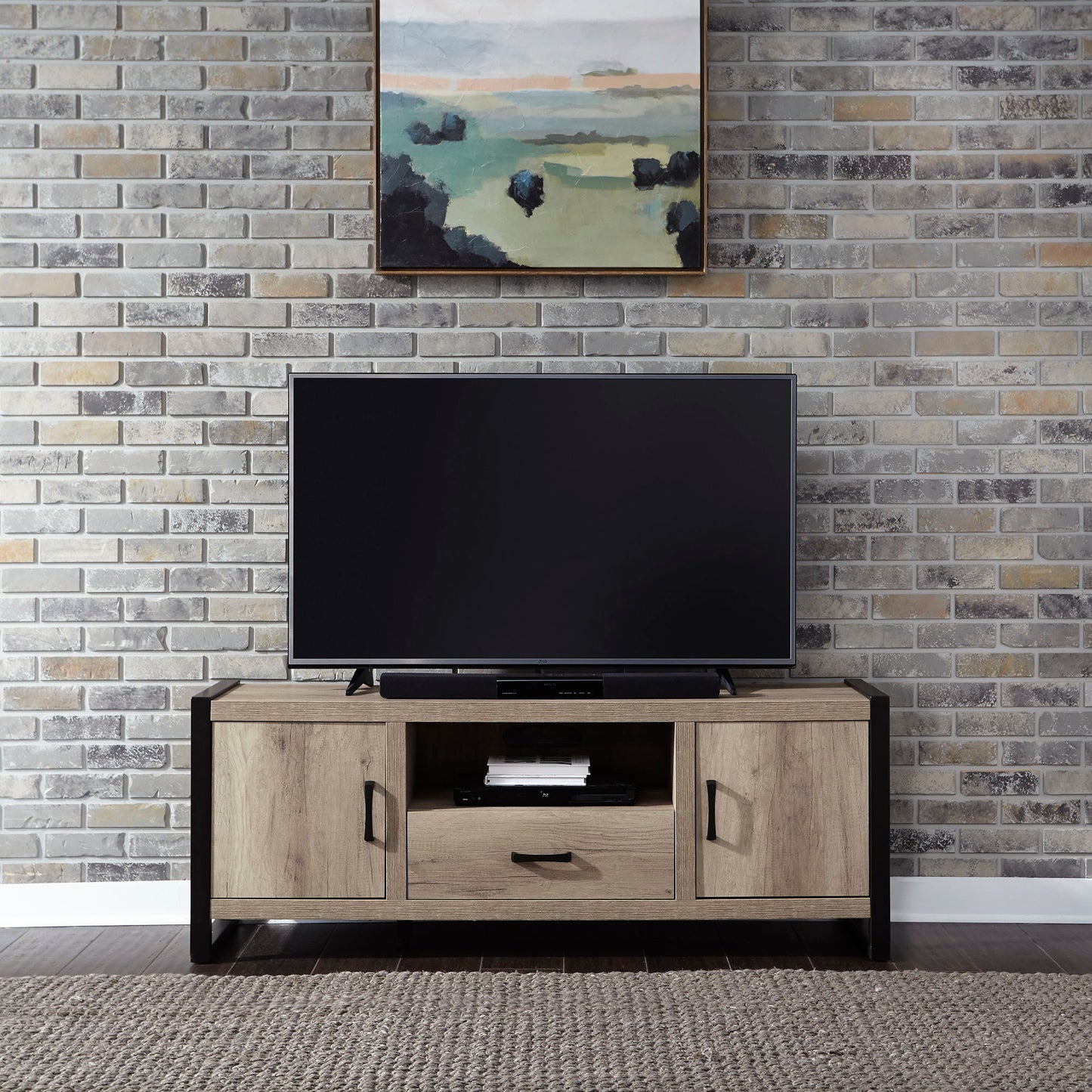 Sun Valley - 64" TV Console With Faux Metal - Light Brown