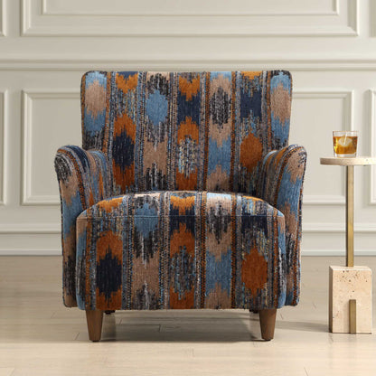 Lainey - Upholstered Ikat Armchair - Blue / Brown / Orange