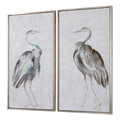 Summer Birds - Framed Art (Set of 2) - Pearl Silver