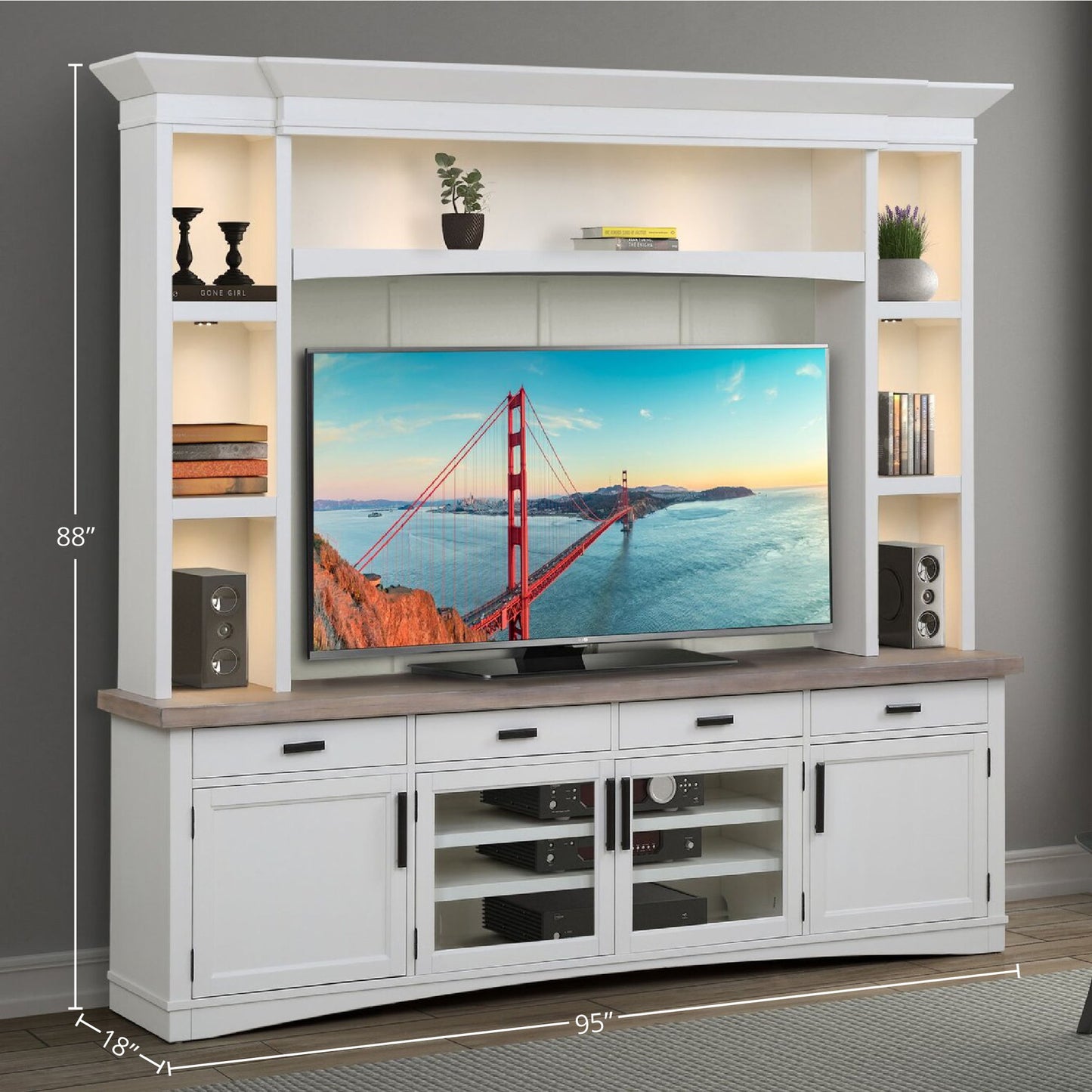 Americana Modern - TV Console with Hutch and LED Lights