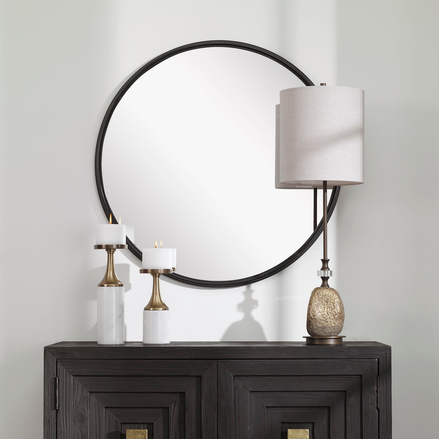 Belham - Round Iron Mirror - Black