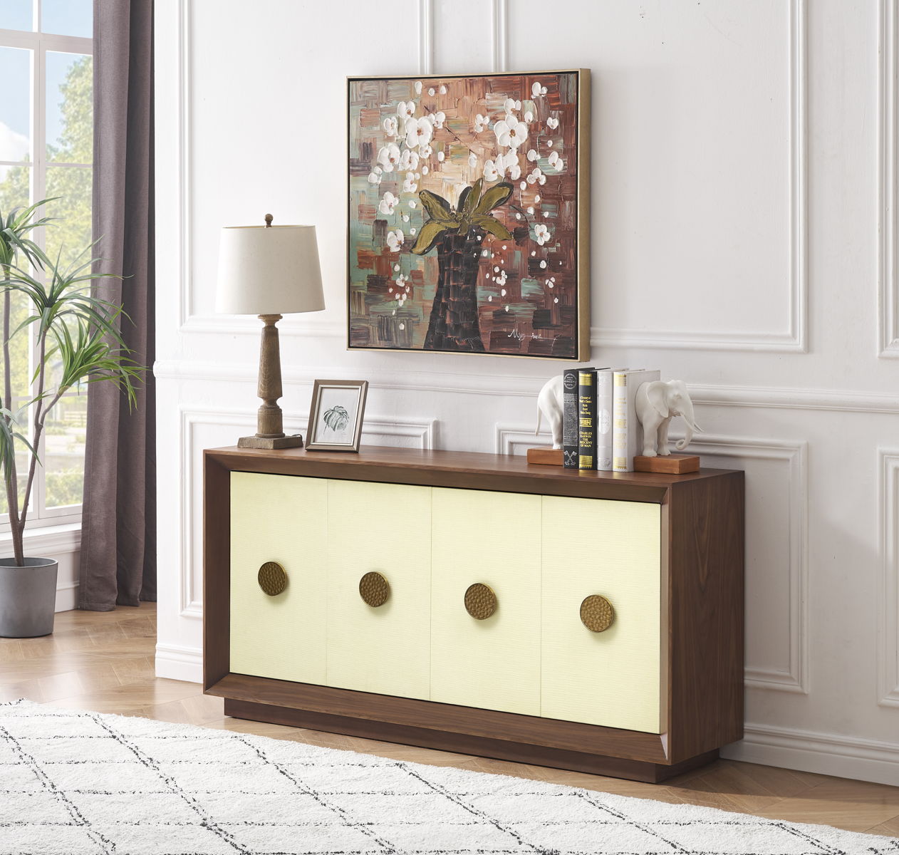 Shelburne - Four Door Credenza - Walnut / Cream