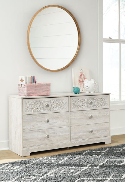 Paxberry - Whitewash - Six Drawer Dresser - Vinyl-Wrapped