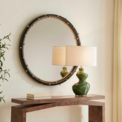 Helia - Round Mirror - Black / Brass