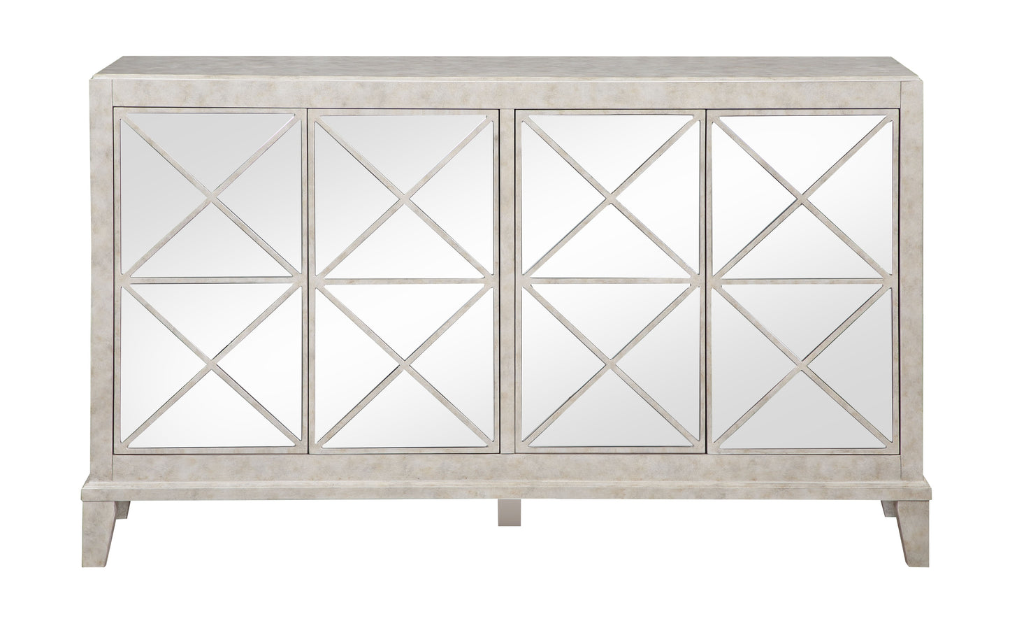 Sybil - Four Door Credenza - Chase Mottled White / Mirror