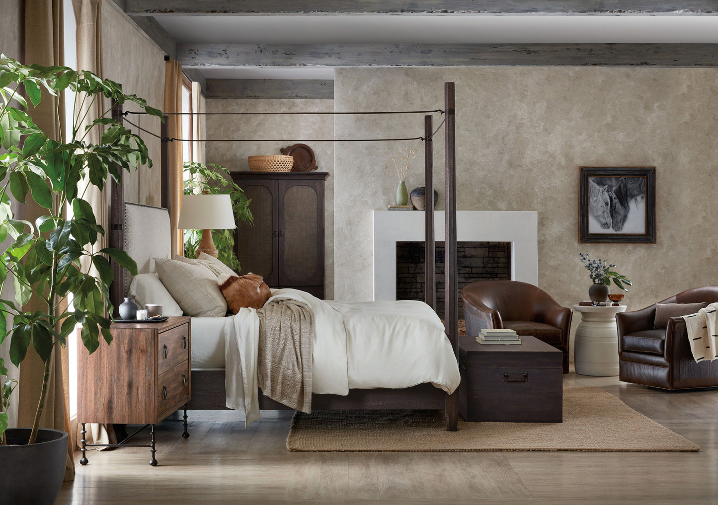 Big Sky - California King Poster Bed With Canopy - Black / Dark Brown
