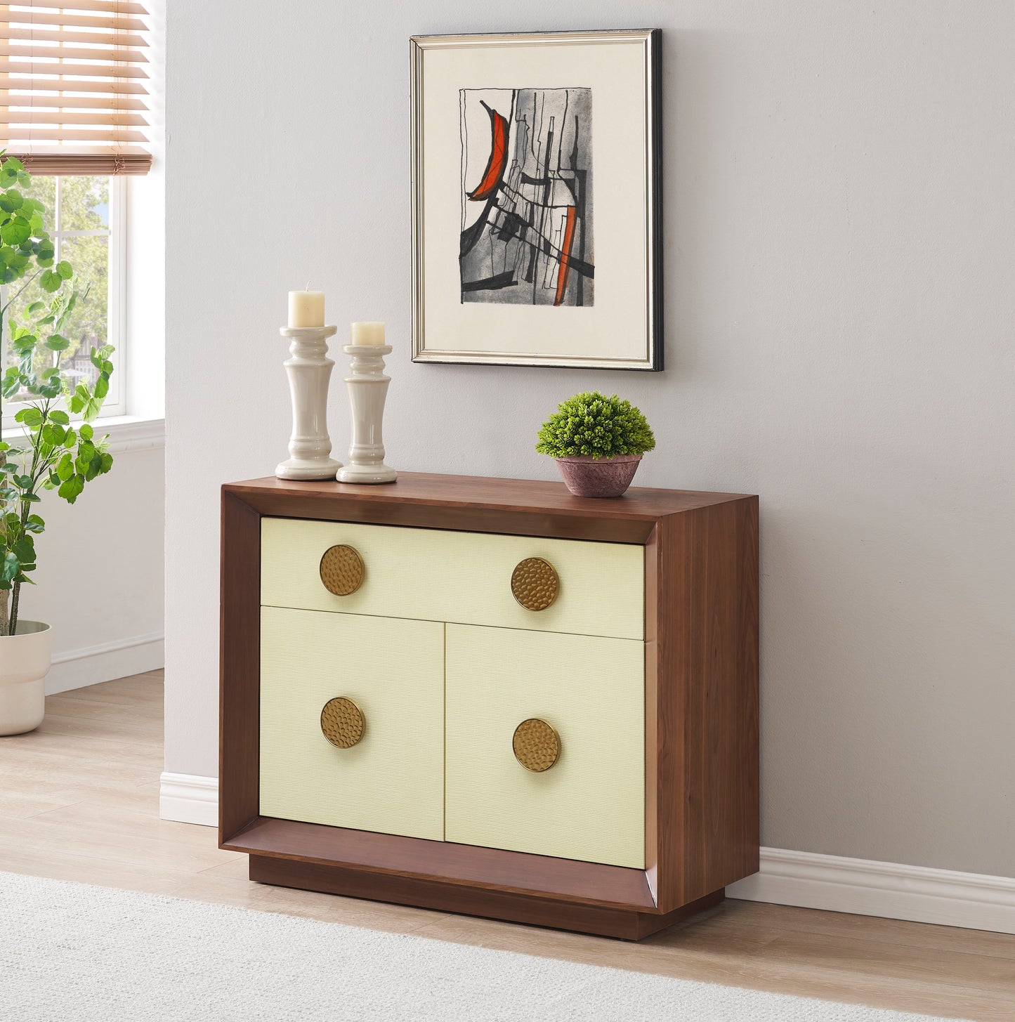 Shelburne - Two Door One Drawer Cabinet - Walnut / Cream