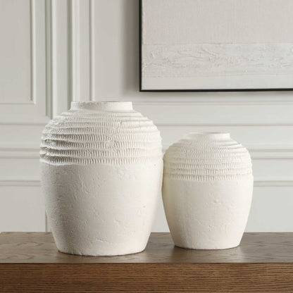 Luna - Ridge Ceramic Vases (Set of 2) - White