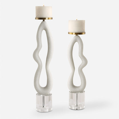 Feamelo - Ivory Stone Candleholders (Set of 2)