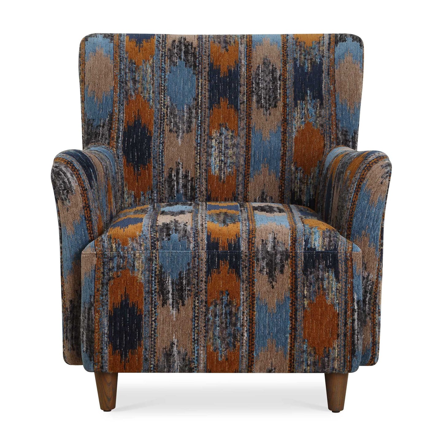 Lainey - Upholstered Ikat Armchair - Blue / Brown / Orange