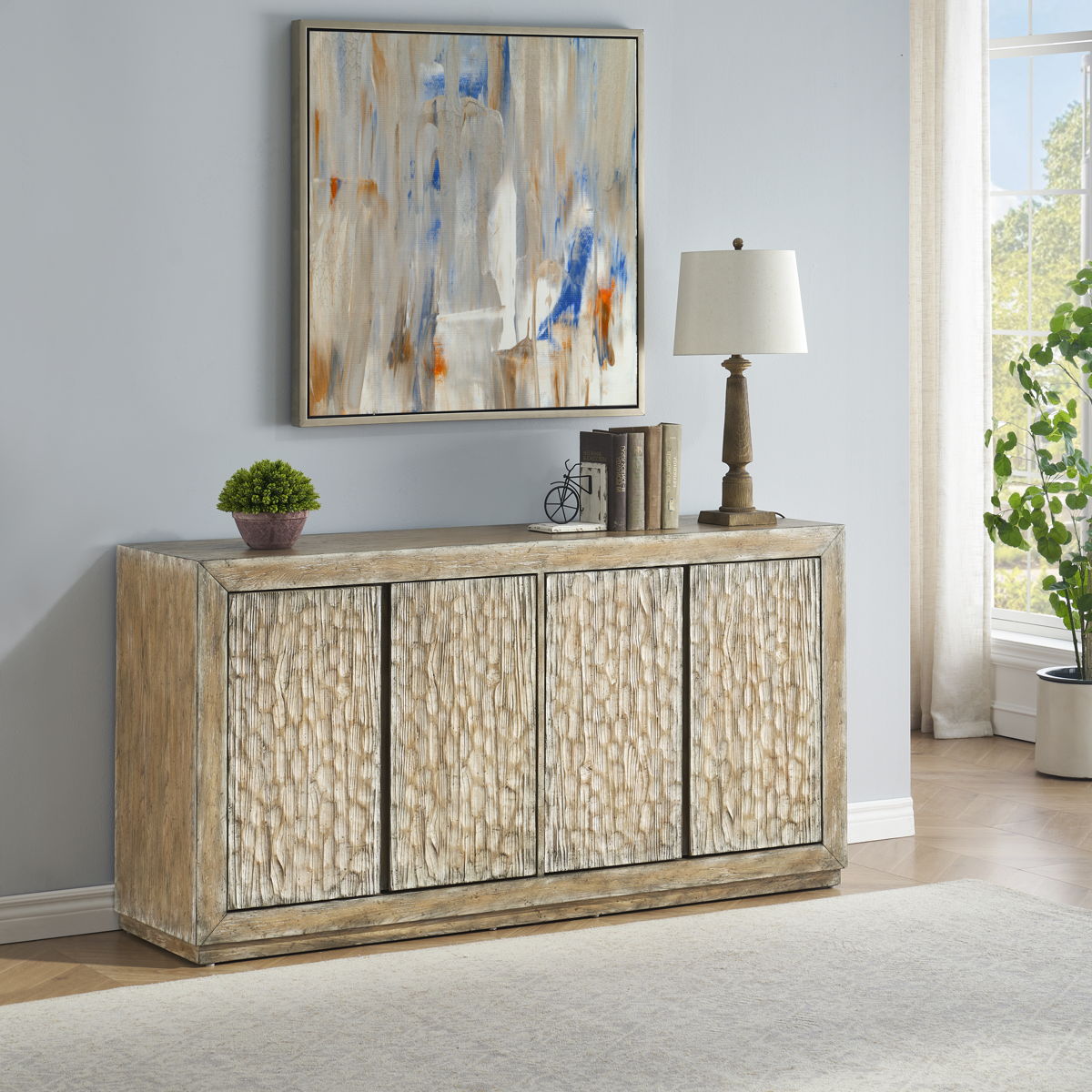 Galena - Four Door Credenza - Whitewash Natural