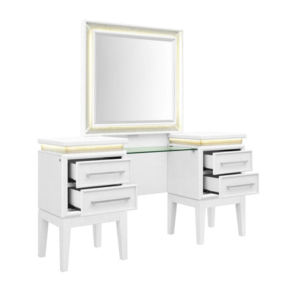 Reflections - Vanity Desk - Pearl White & Rhinestone