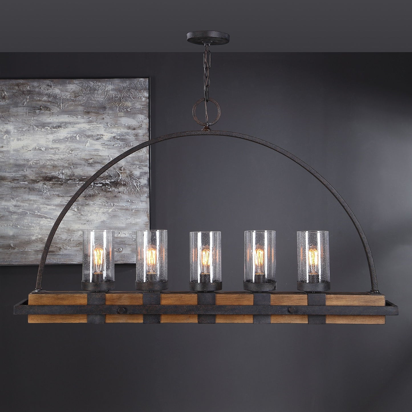 Atwood - 5 Light Rustic Linear Chandelier - Light Brown