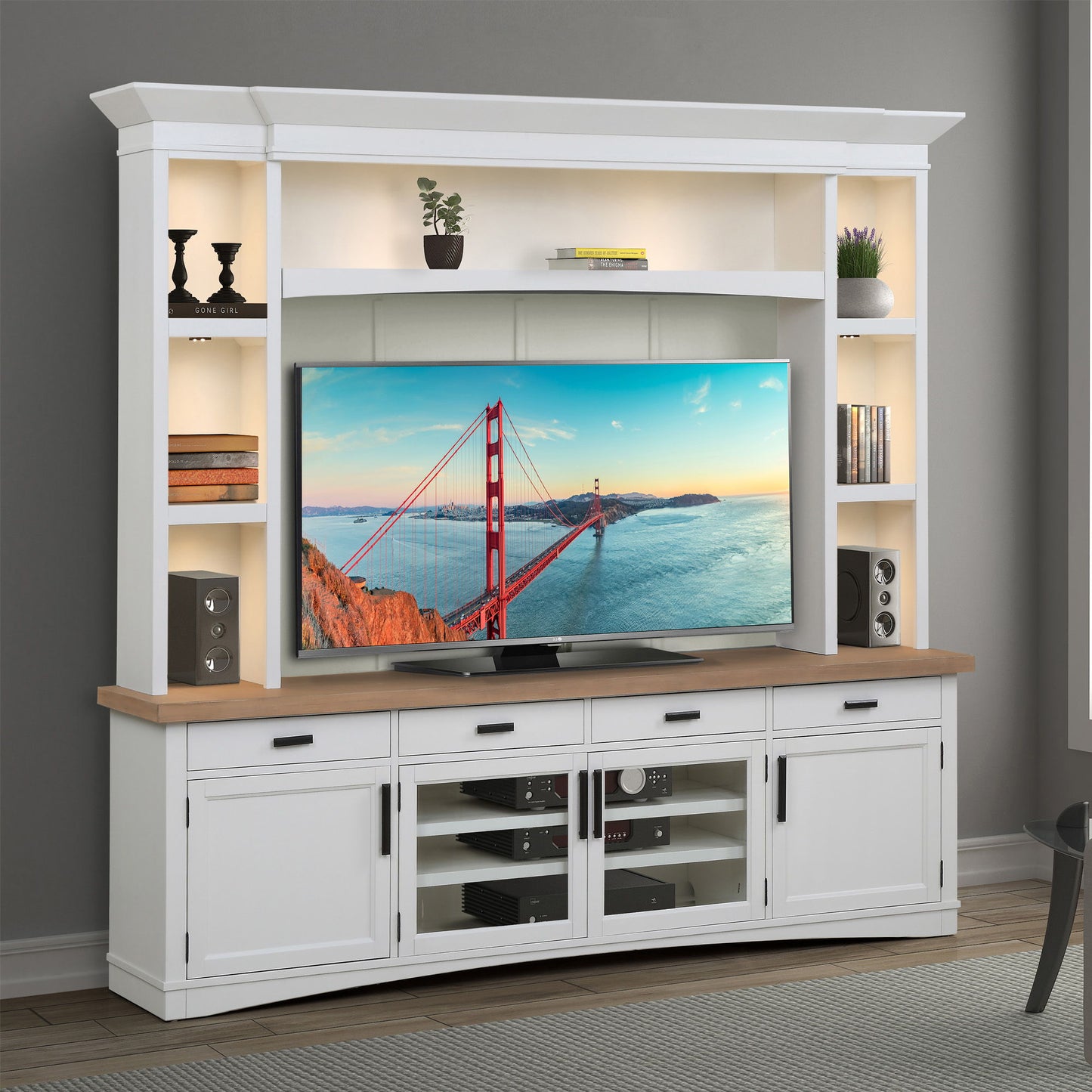 Americana Modern - TV Console with Hutch, Backpanel and LED Lights