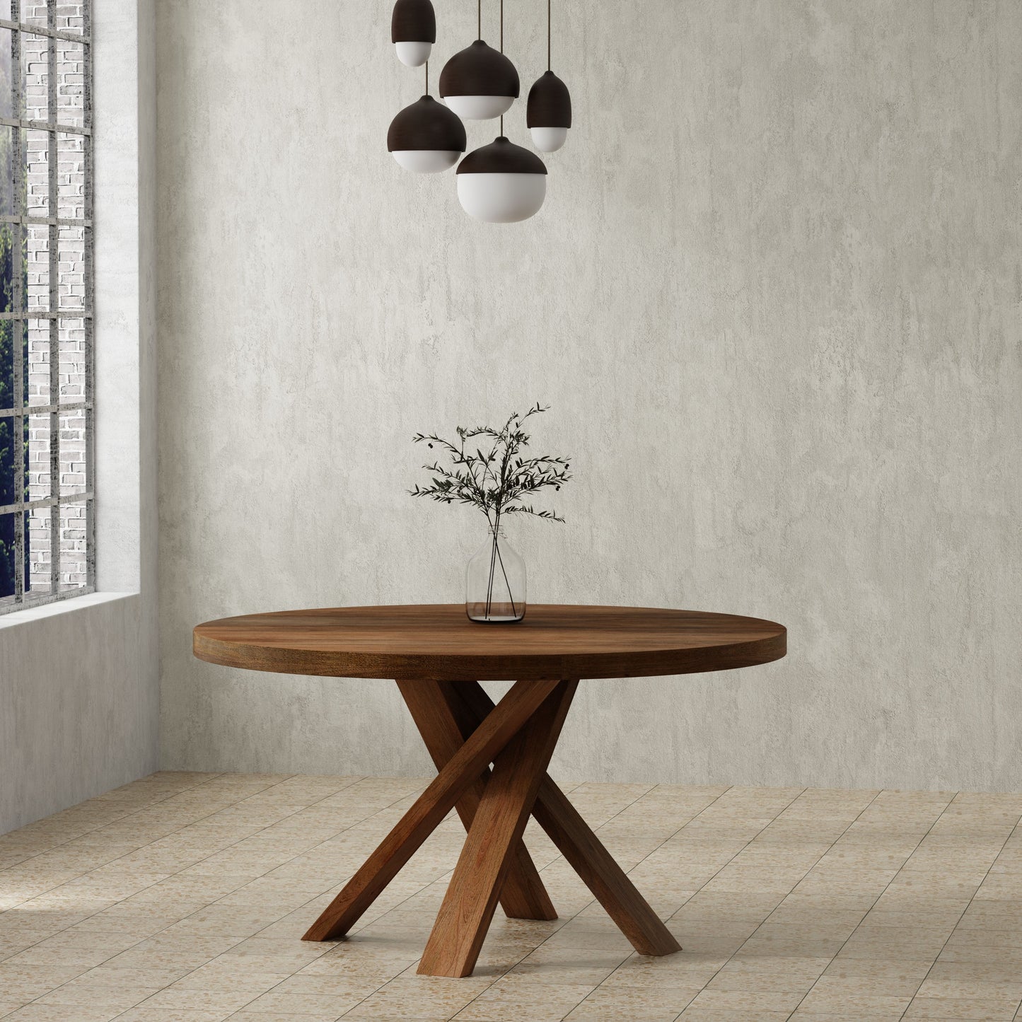 Crossings - Round Dining Table With 4 Upholstered Chairs - Brown & Dark Gray