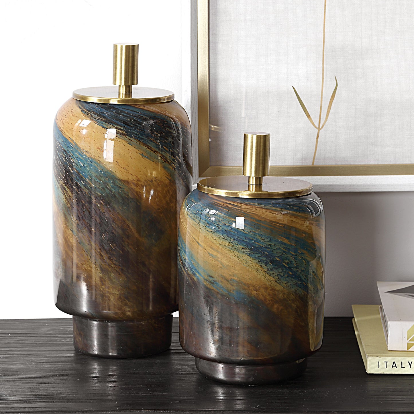 Celestial Tide - Glass Containers (Set of 2) - Bronze