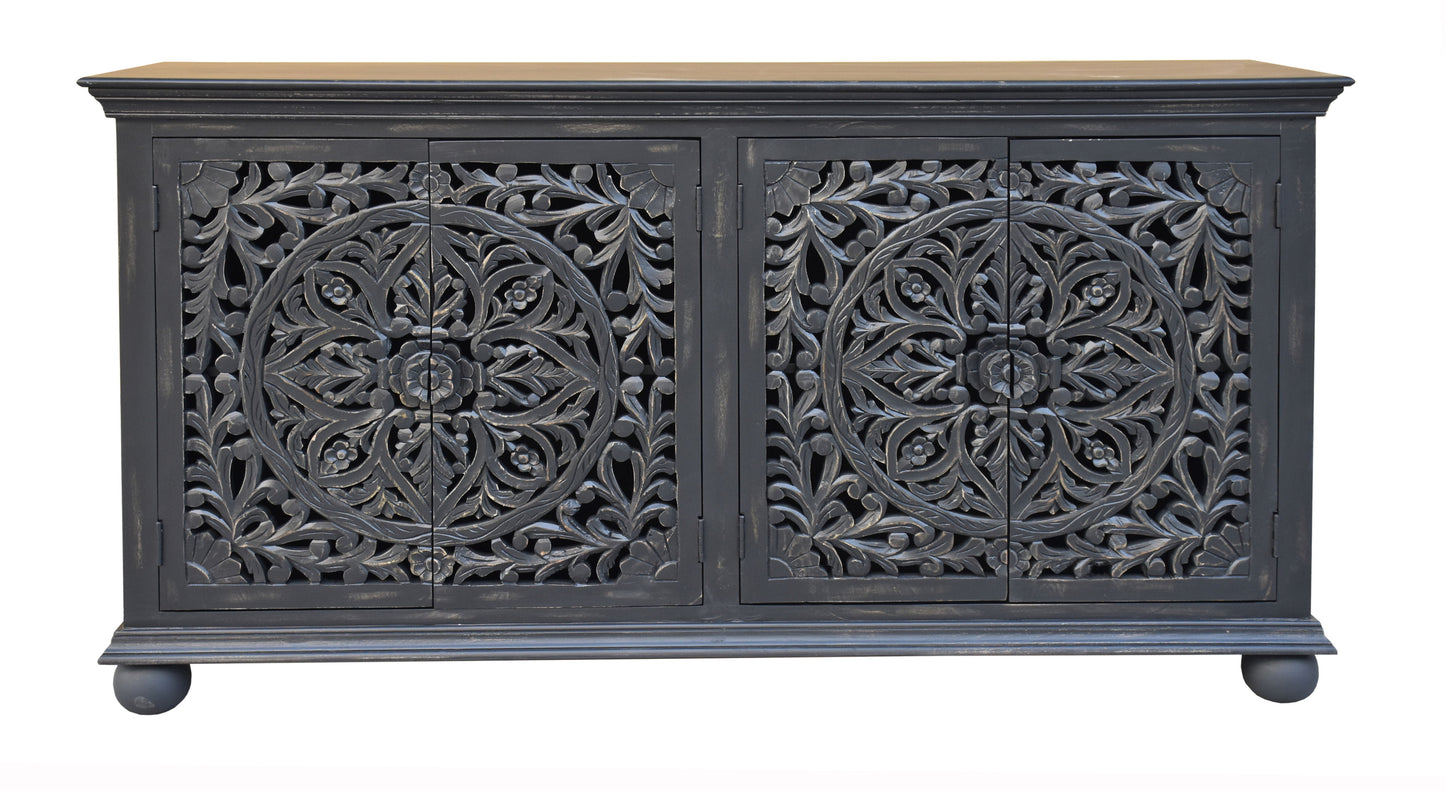 Yvette - Four Door Credenza - Black Distressed