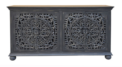 Yvette - Four Door Credenza - Black Distressed