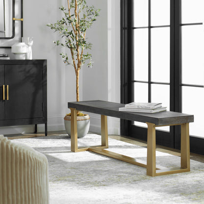 Voyage - Brass And Wood Bench - Gold