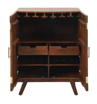 Esvons - Two Door Tall Wine Cabinet - Esvons Brown / Gold