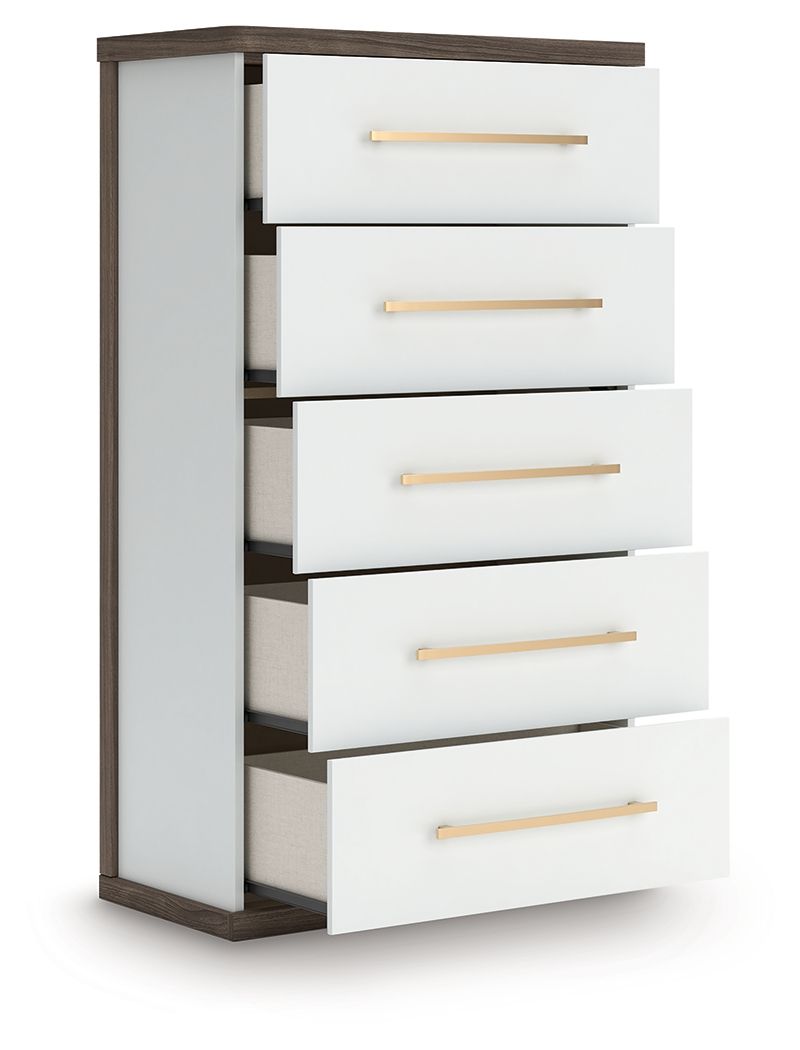 Kendanport - Five Drawer Chest - Brown / White
