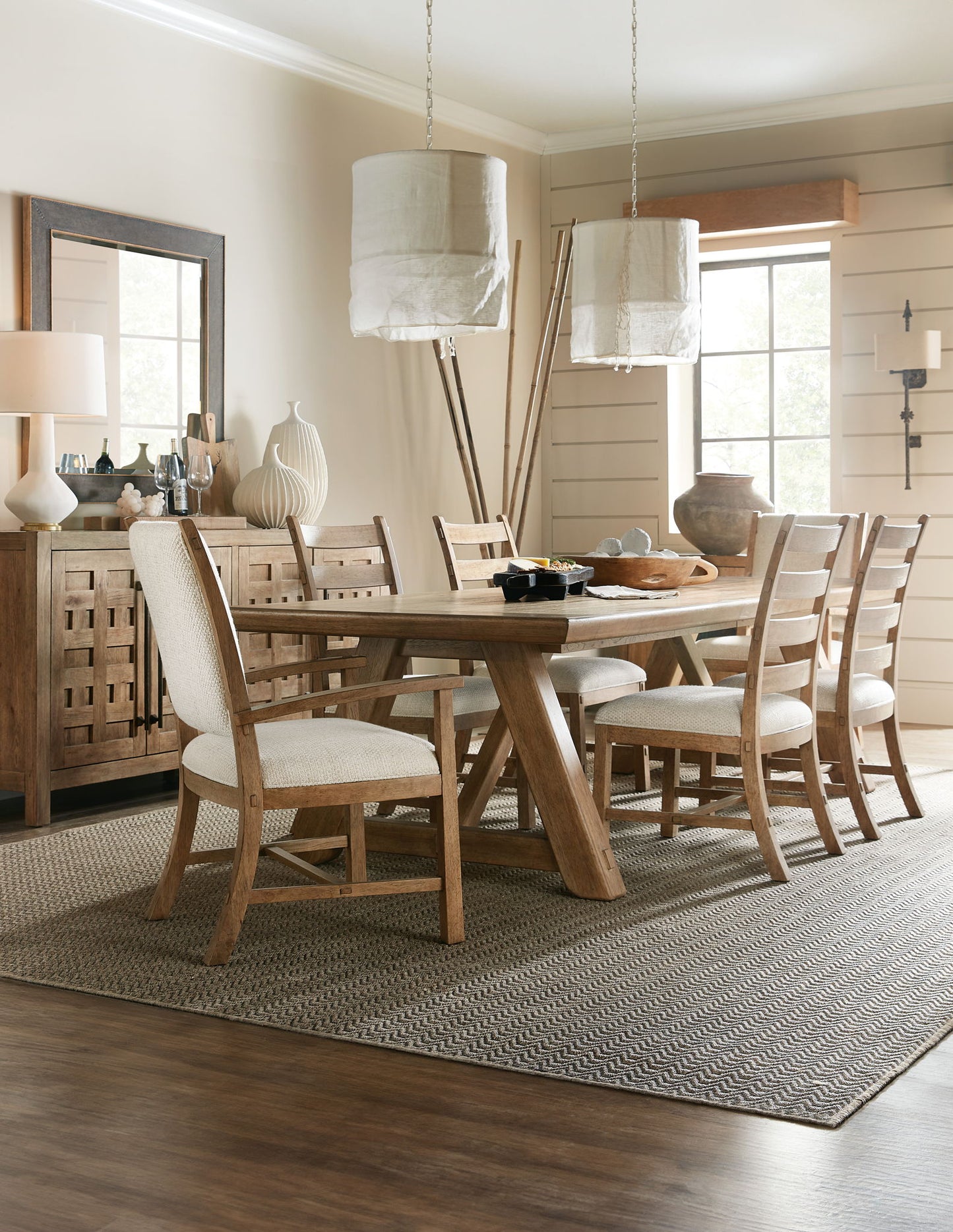 Vineyard Row - Post Back Upholstered Arm Chair (Set of 2) - Beige / Light Brown