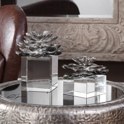 Indian Lotus - Metallic Flowers (Set of 2) - Silver