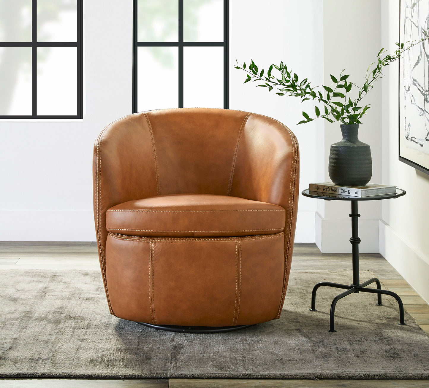 Barolo - 100% Italian Leather Swivel Club Chair (Set of 2)