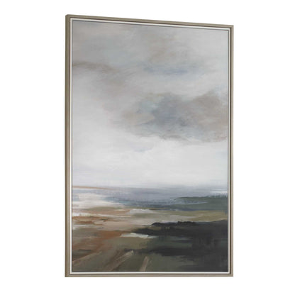 Lowlands - Framed Landscape Print - Black / Blue / Brown / Orange / White / Yellow