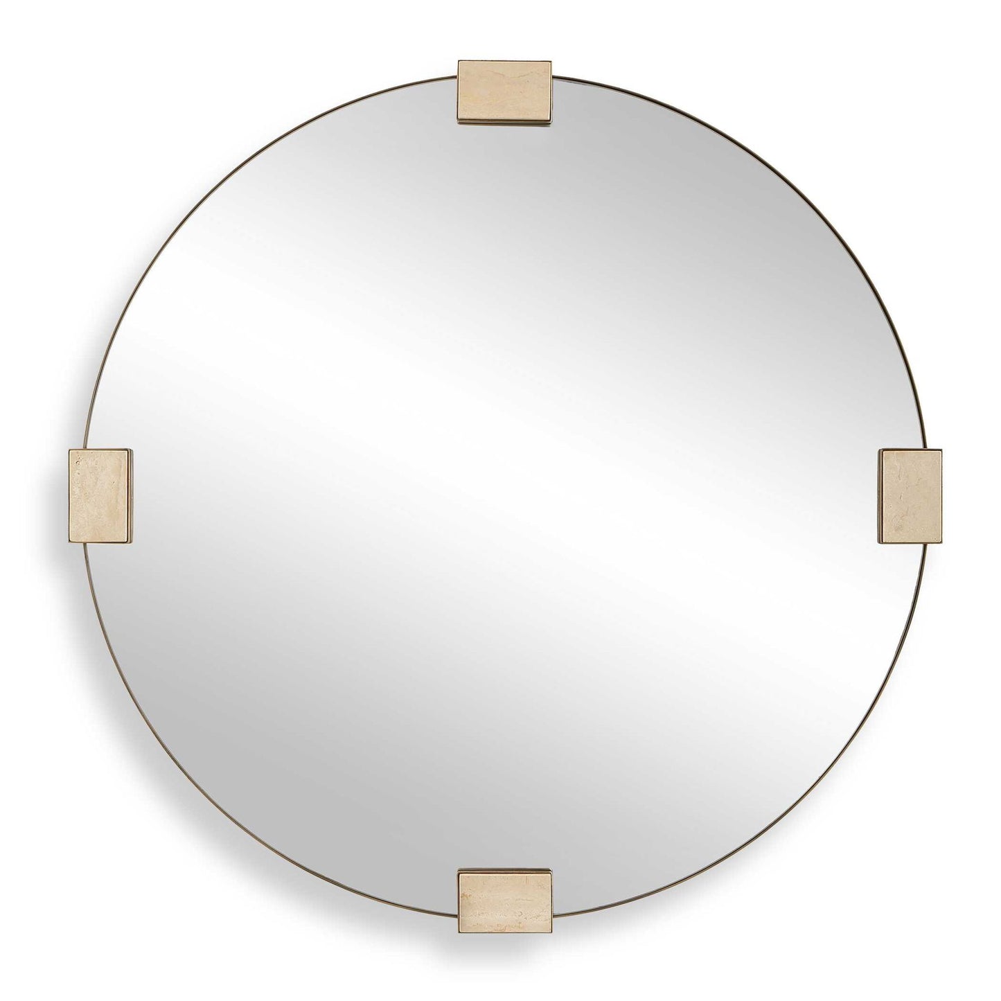 Russo - Travertine Round Mirror - Bronze / Brown / Gold