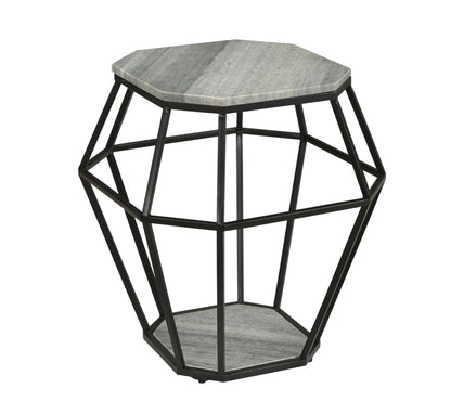 Graham - Octagonal Accent Table - Wispy Gray Marble / Black Powder Coat