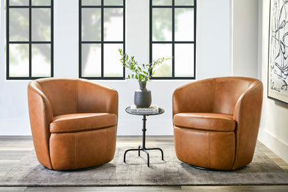 Barolo - 100% Italian Leather Swivel Club Chair (Set of 2)